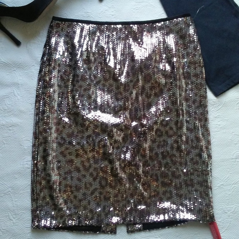 Nanette Lepore Gold Leopard Print Sequin Skirt