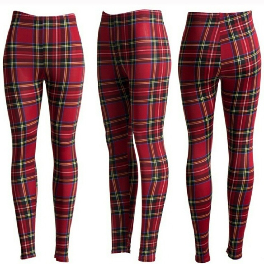 Size large remaining! Red plaid silky leggings. - Picture 2 of 7