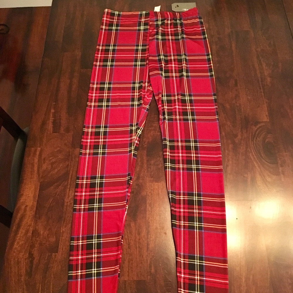 Size large remaining! Red plaid silky leggings. - Picture 3 of 7