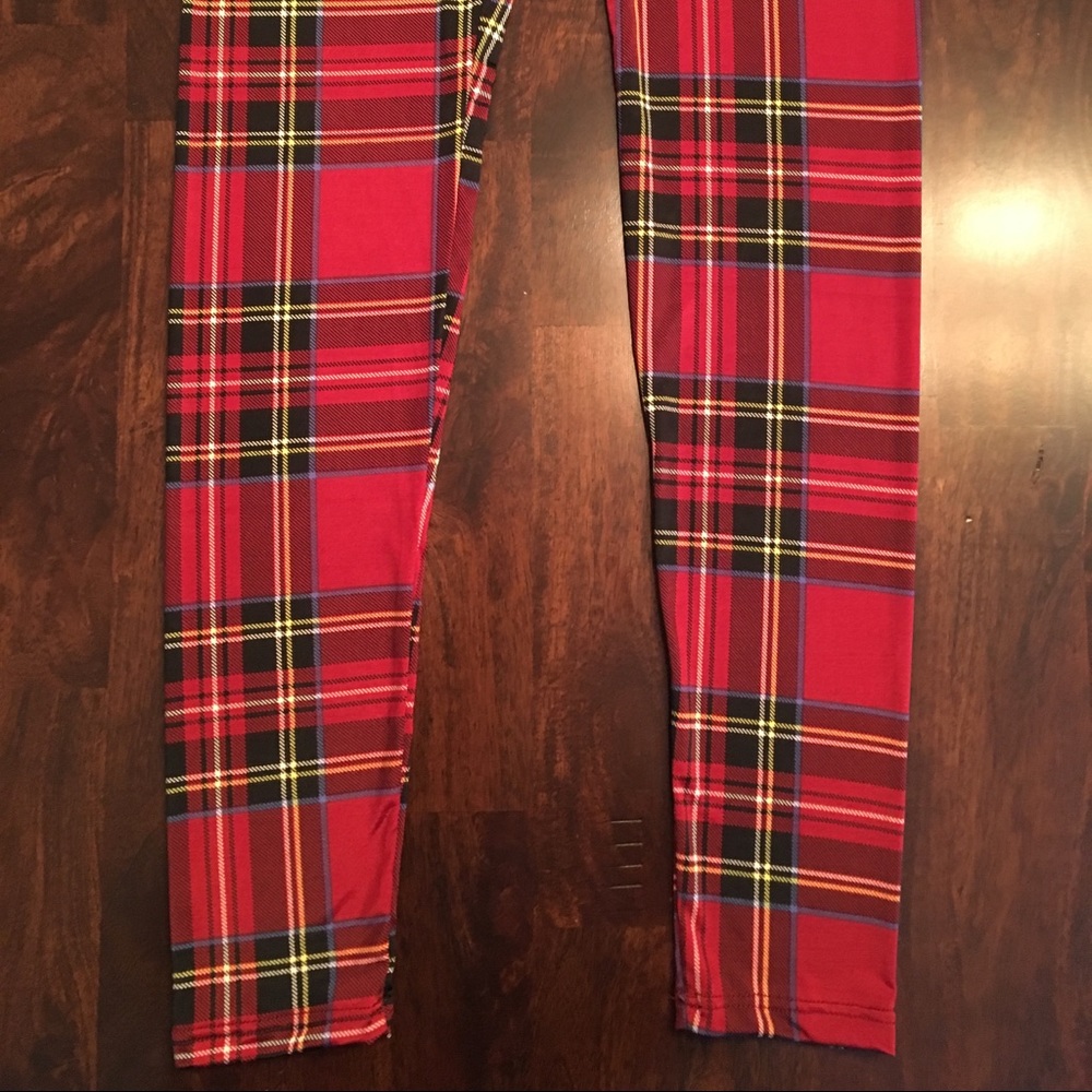 Size large remaining! Red plaid silky leggings. - Picture 5 of 7