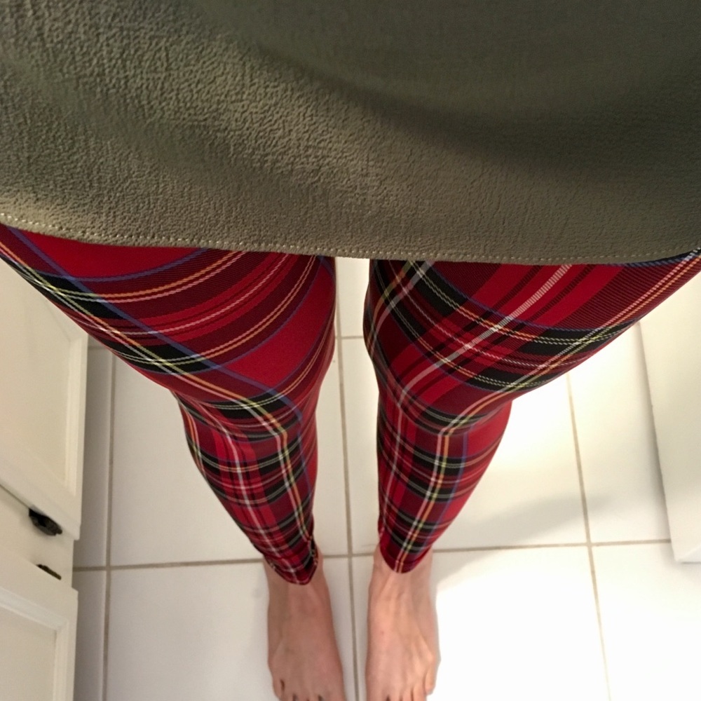Size large remaining! Red plaid silky leggings. - Picture 6 of 7