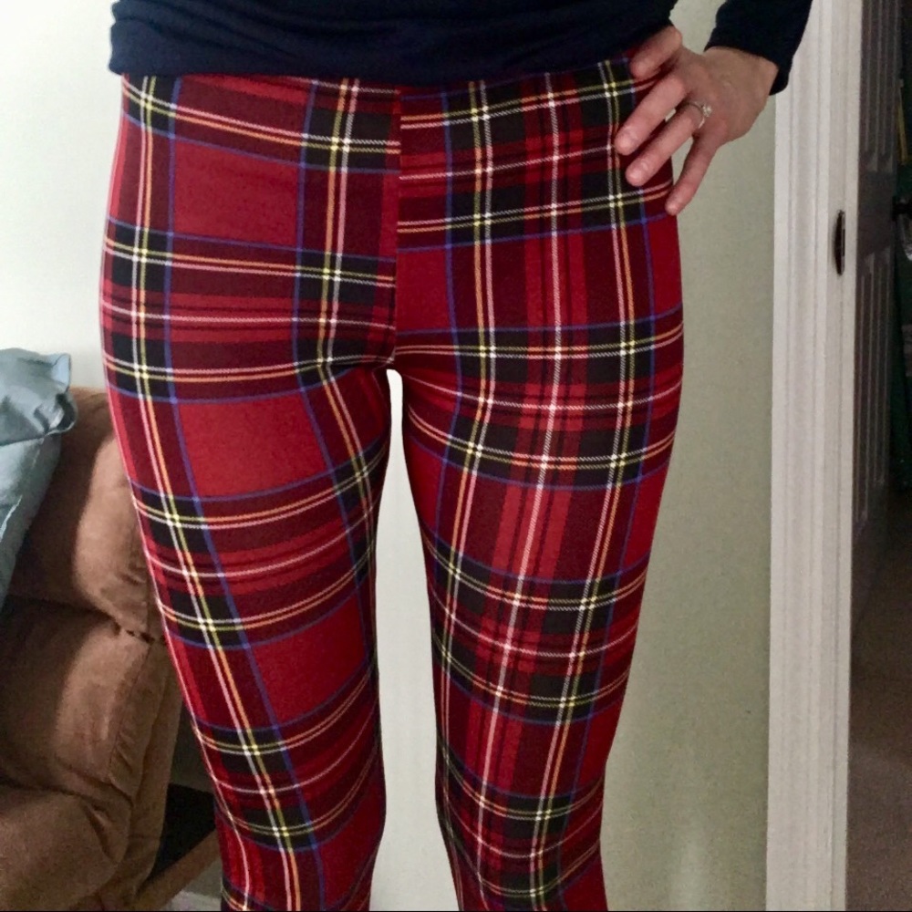 Size large remaining! Red plaid silky leggings. - Picture 7 of 7