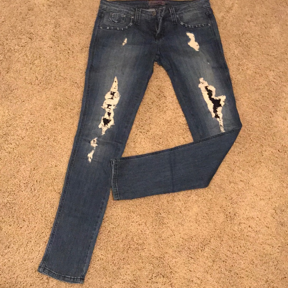Frankie B Destroyed Denim & Lace Jeans SZ 28