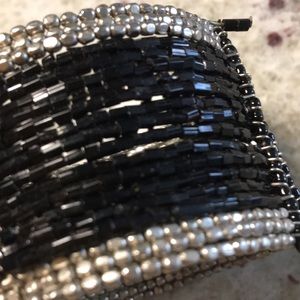 Black and silver beaded cuff bracelet