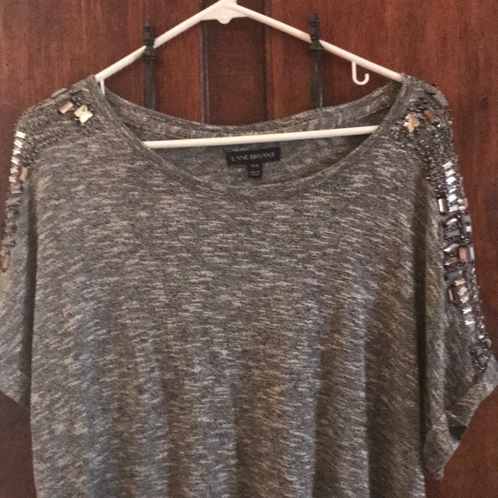 Gray with silver/black and jewel sleeves top