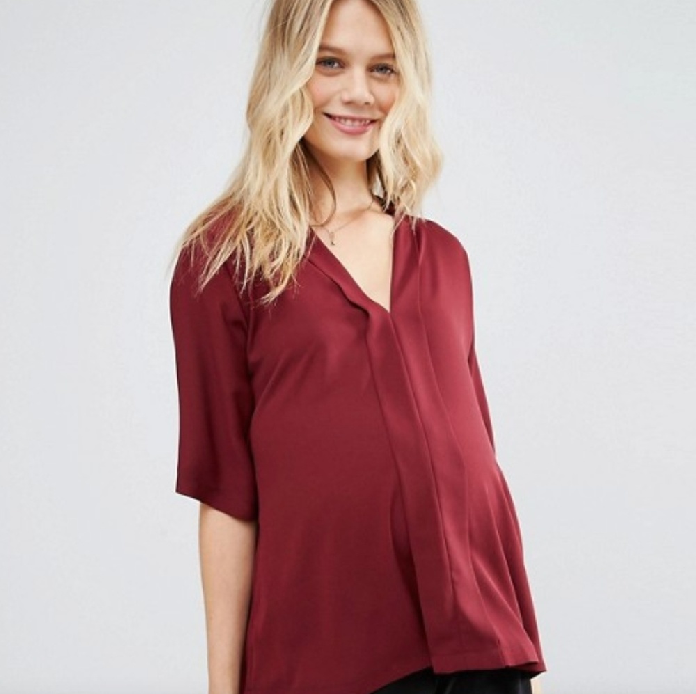Asos maternity drape v neck smock top red new