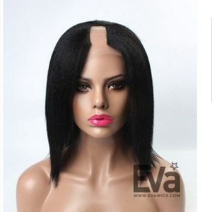 Short kinky straight u part human hair wig