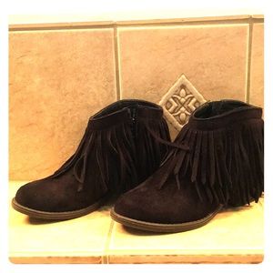 Fringed booties, Black faux suede