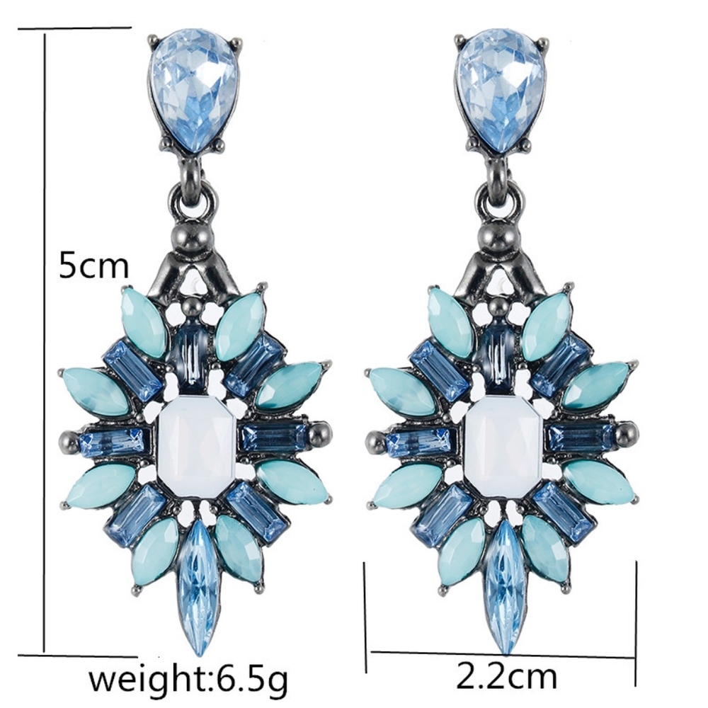 Pink & Blue Crystal Floral Statement Earrings - Picture 2 of 3