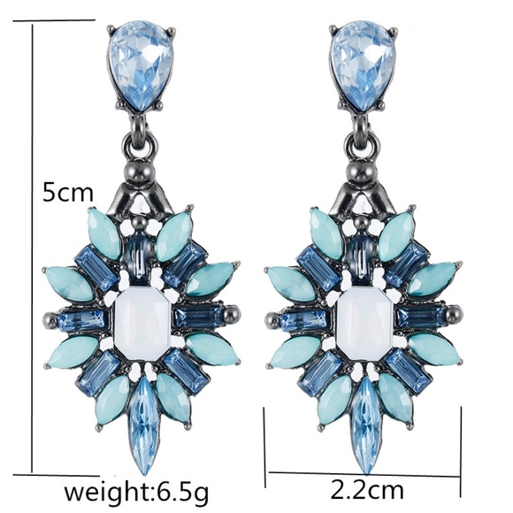 Pink & Blue Crystal Floral Statement Earrings - Picture 2 of 3