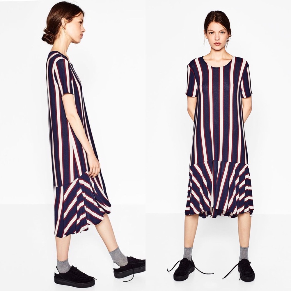 Zara STRIPED DRESS WITH FRILL
