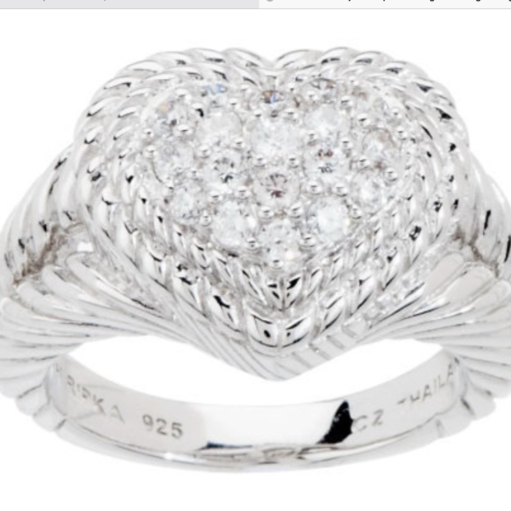 Judith Ripka Sterling  Pave' Signature Heart Ring