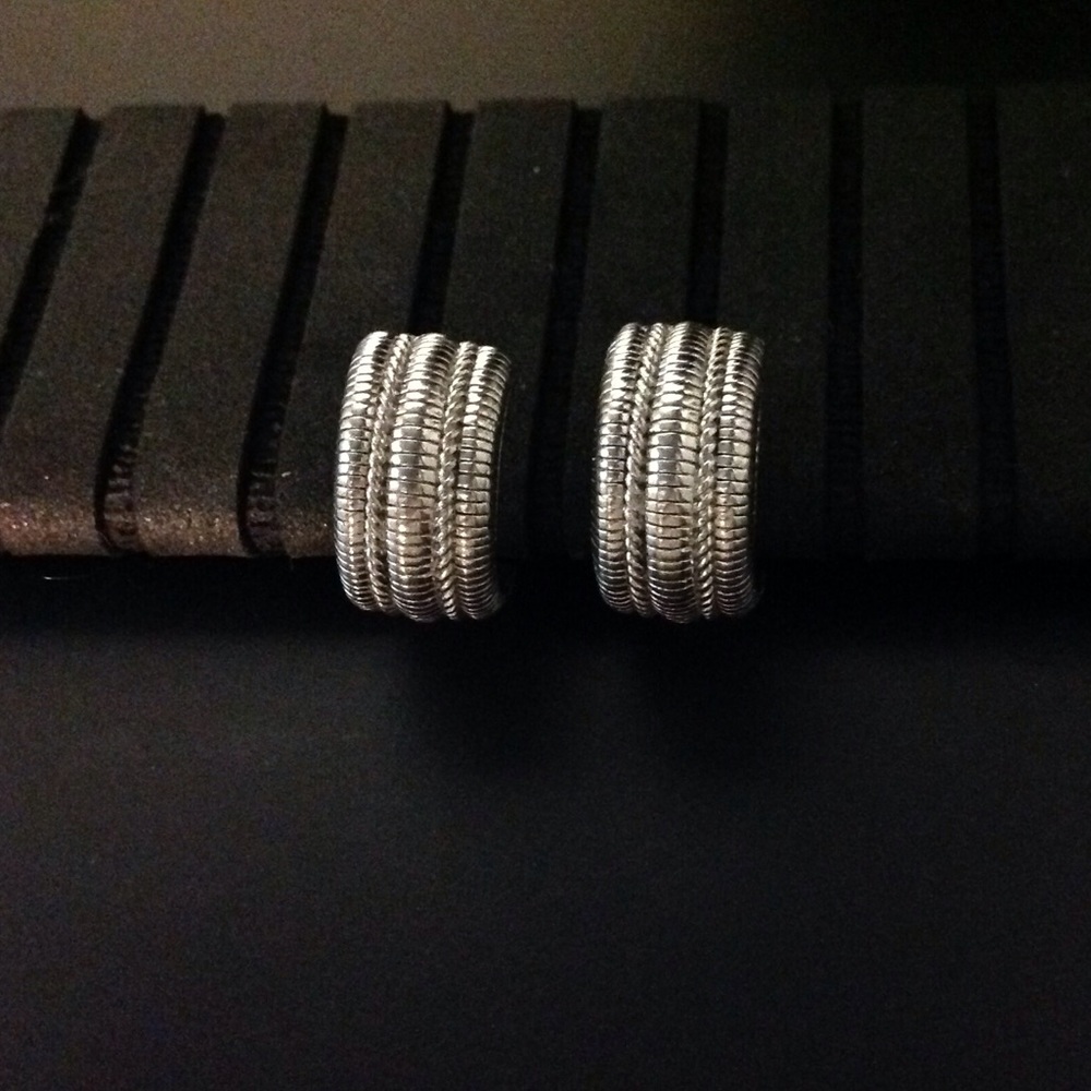 Judith Ripka Sterling Ribbed Band  Cuff Earrings
