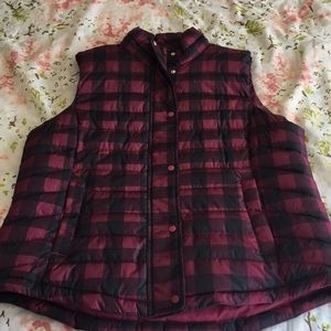 Black and Maroon plaid puffer vest