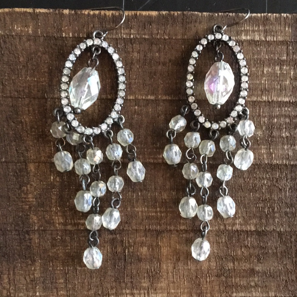 Rhinestone multicolor stone dangling earrings