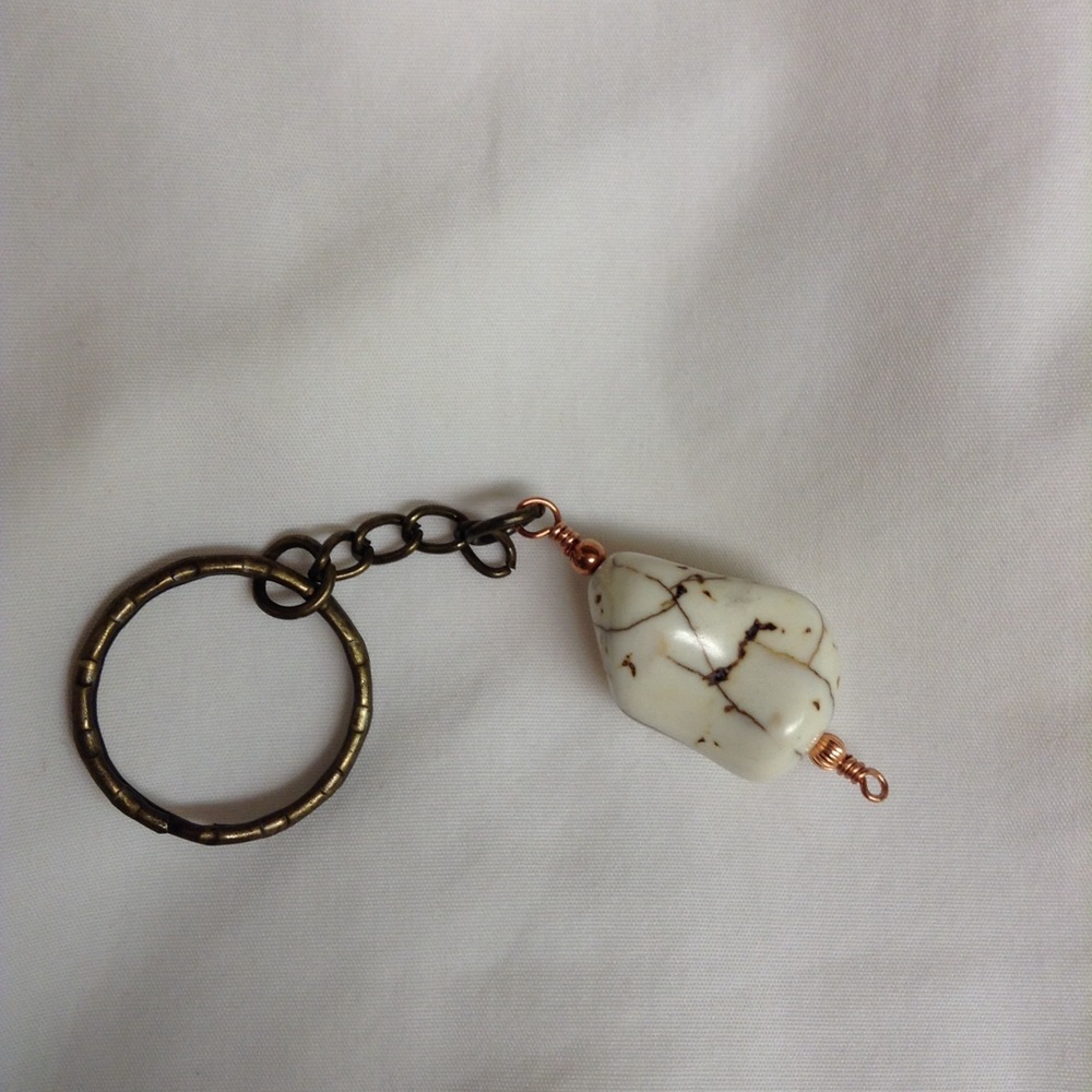 White Turquoise Keychain Charm Keyring Stone