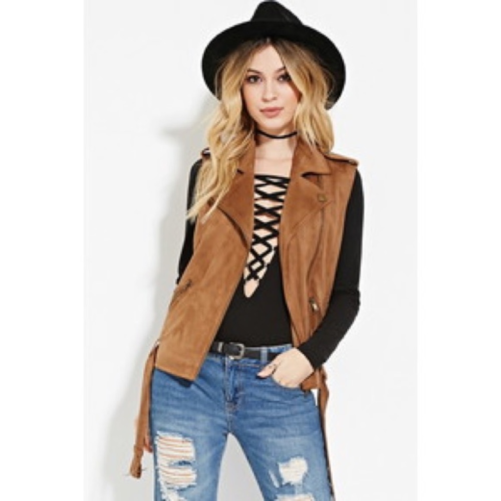 Suede moto vest