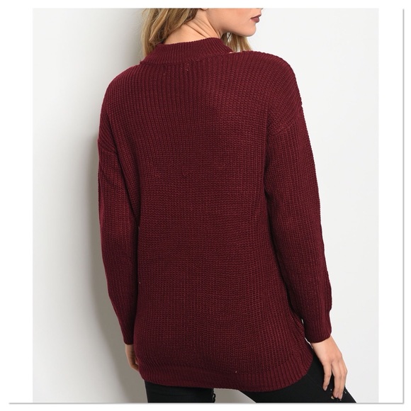 LAST ONE!! Wine Lace Up Choker Sweater - Picture 3 of 3