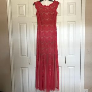 Long, Coral colored lace dress, size 4