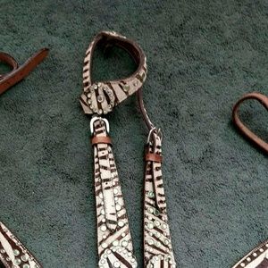 Zebra print headstall and breast collar