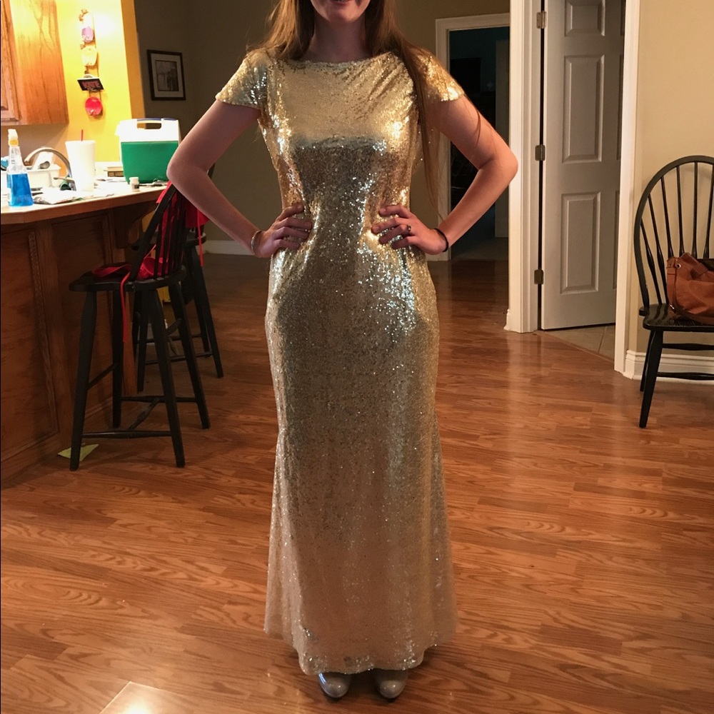 Champagne sequined floor length dress