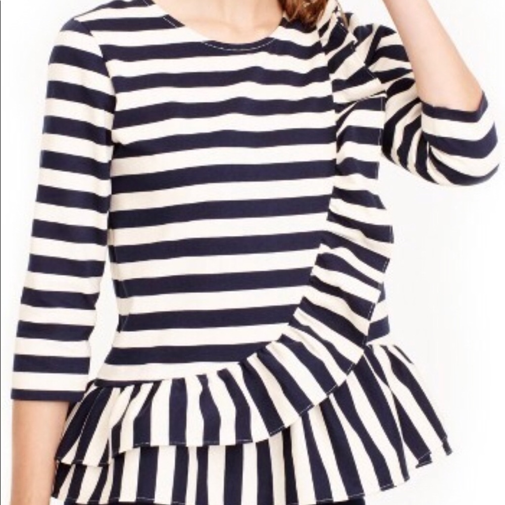 J Crew Asymmetrical Stripe Ruffle Top size Large