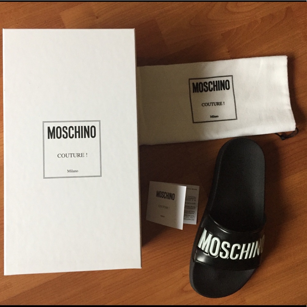 New Black Moschino Slides Sandals