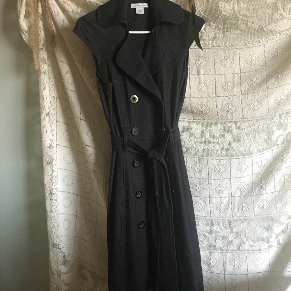 Liz Claiborne Belted Grey Midi Button Up Dress