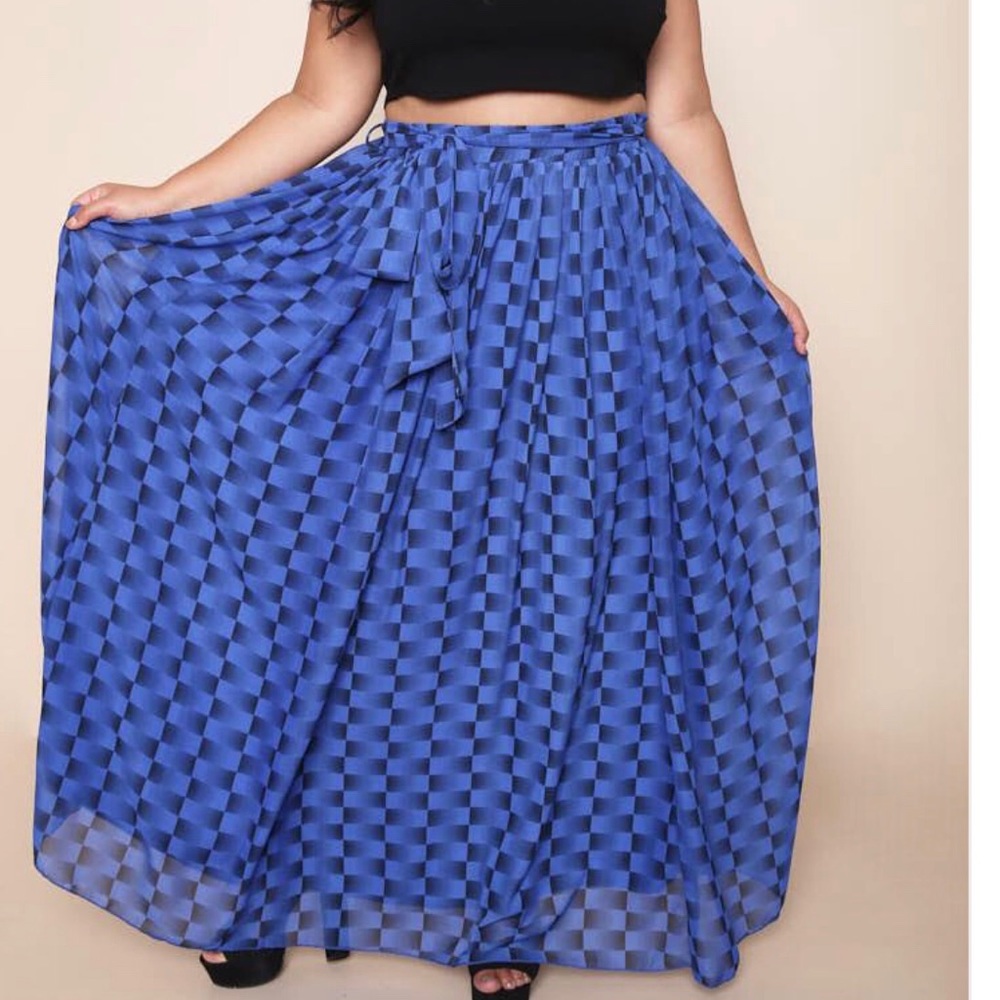 Blue and black checkered skirt