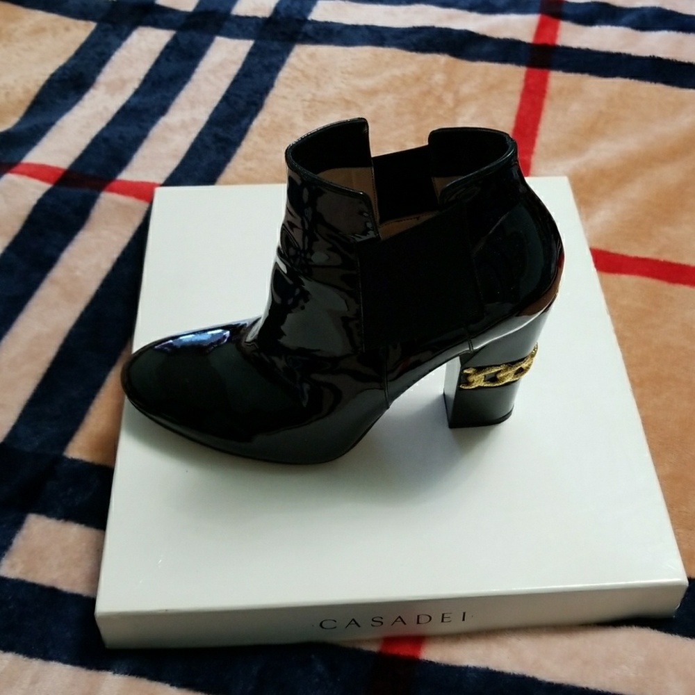 Casadei black patent leather ankle boots
