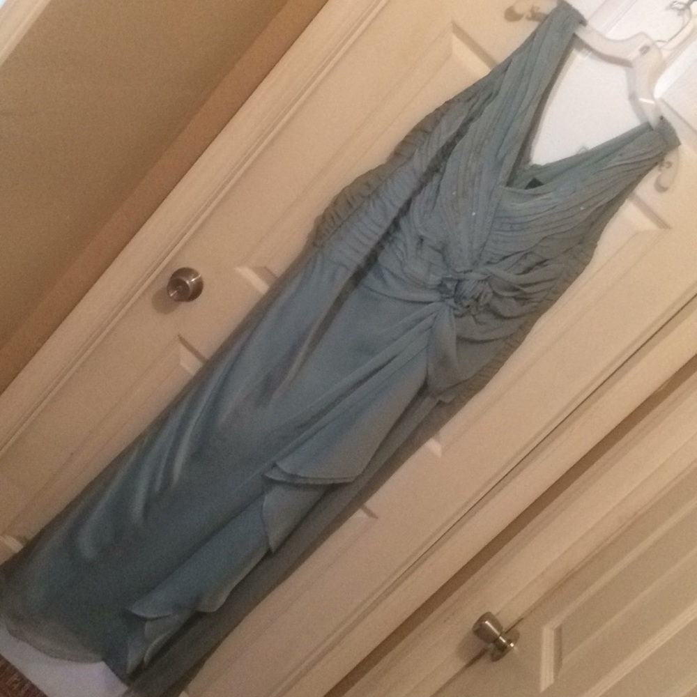Celery green, crepe dress w/ sequenced bodice!