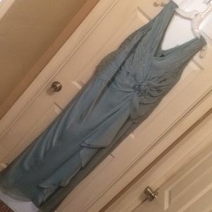 Celery green, crepe dress w/ sequenced bodice!