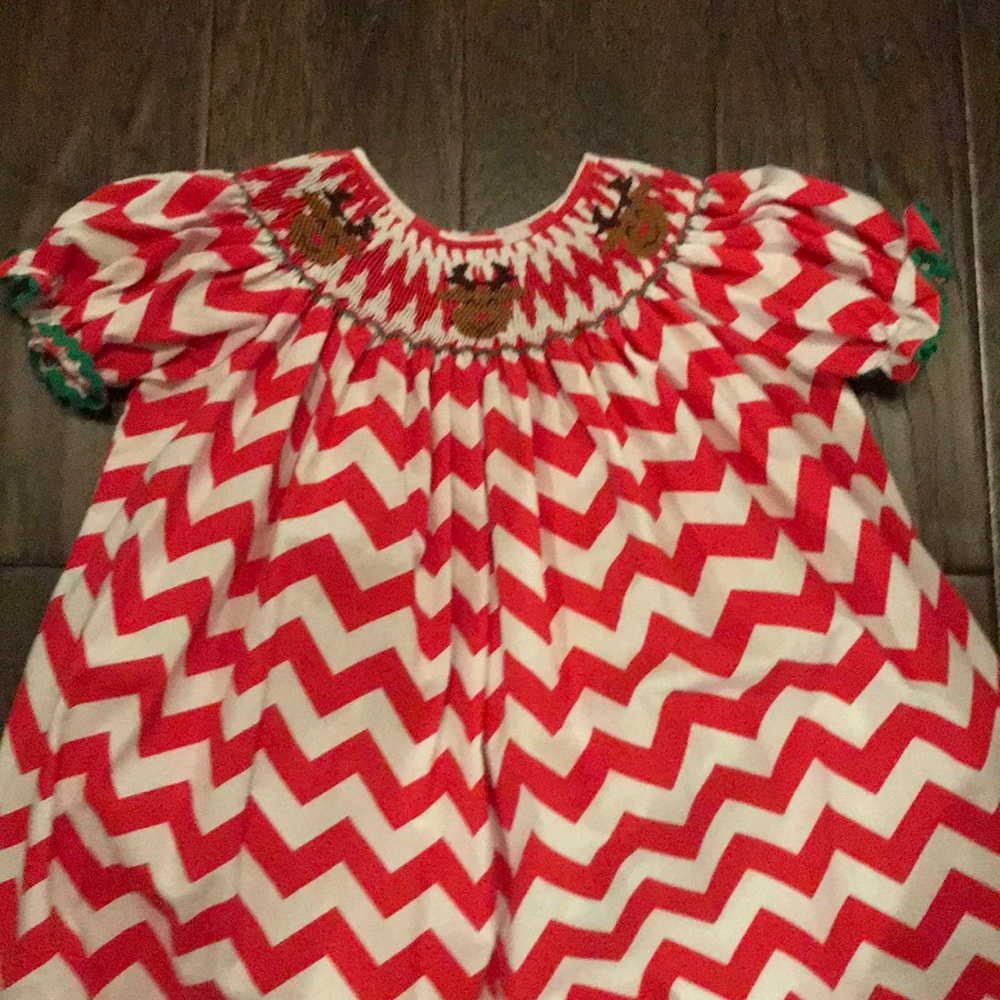 Chevron Reindeer Smocked Christmas Romper 3T