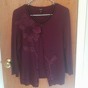 Plum cardigan with floral detailing