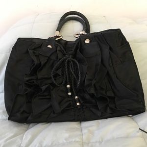 BeBe satin black ruffle purse
