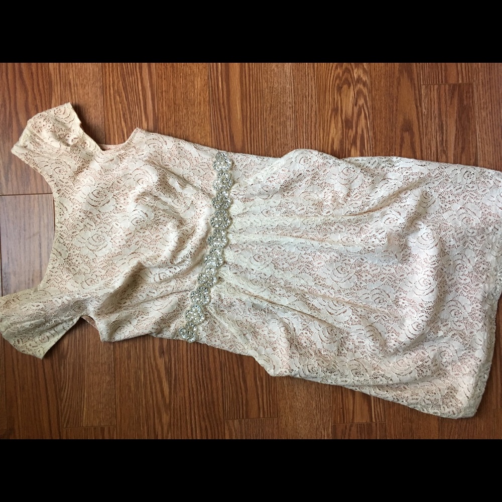 Worn once - cream lace over pale rose pink