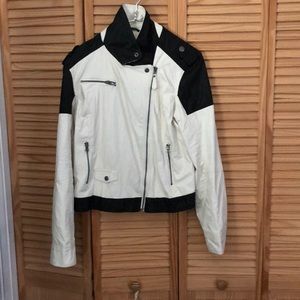 Aeropostale black and white blocked moto jacket