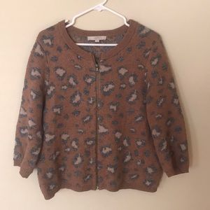 Jacquard animal pattern zip front cardigan