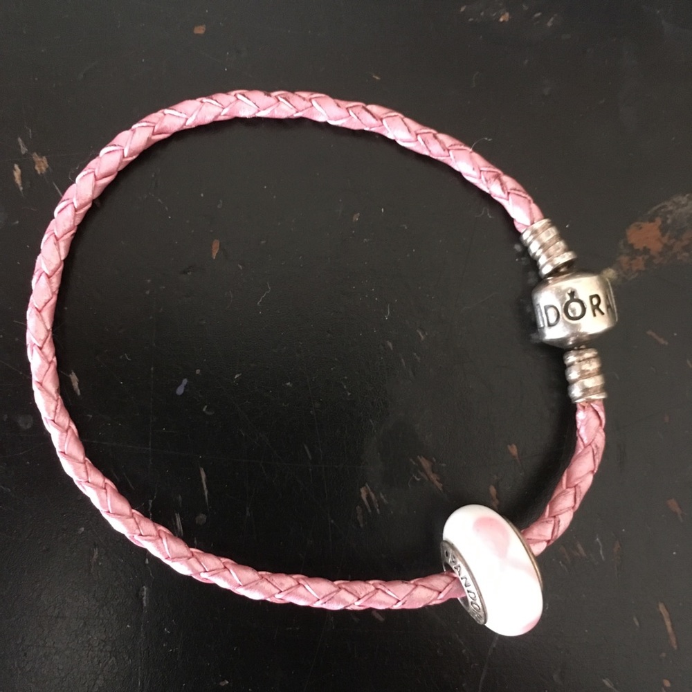 Pandora pink leather single wrap bracelet