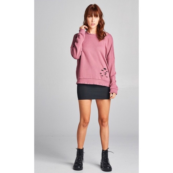 LAST! Blush Long Sleeve Distressed Terry Top - Picture 4 of 6