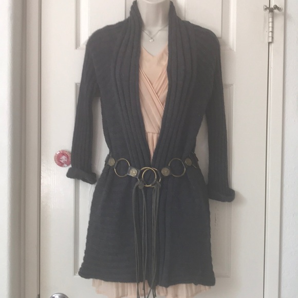 Long Gray Open Sweater Cardigan - Picture 3 of 8