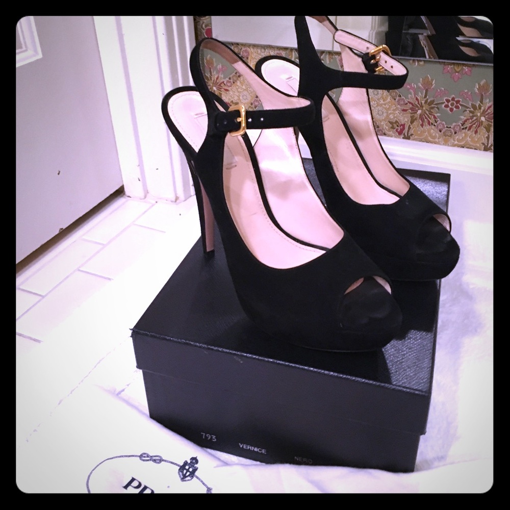 Prada black suede heels