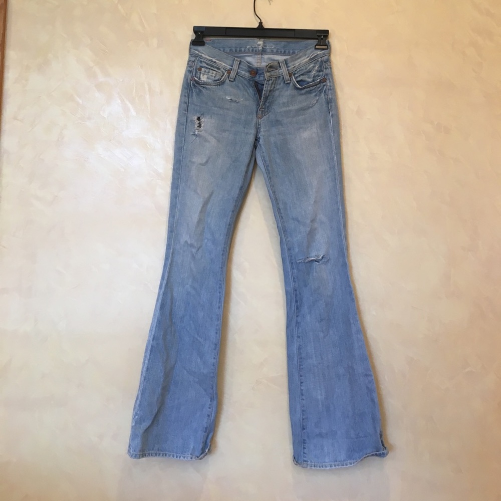 7 for all mankind distressed light flare jeans