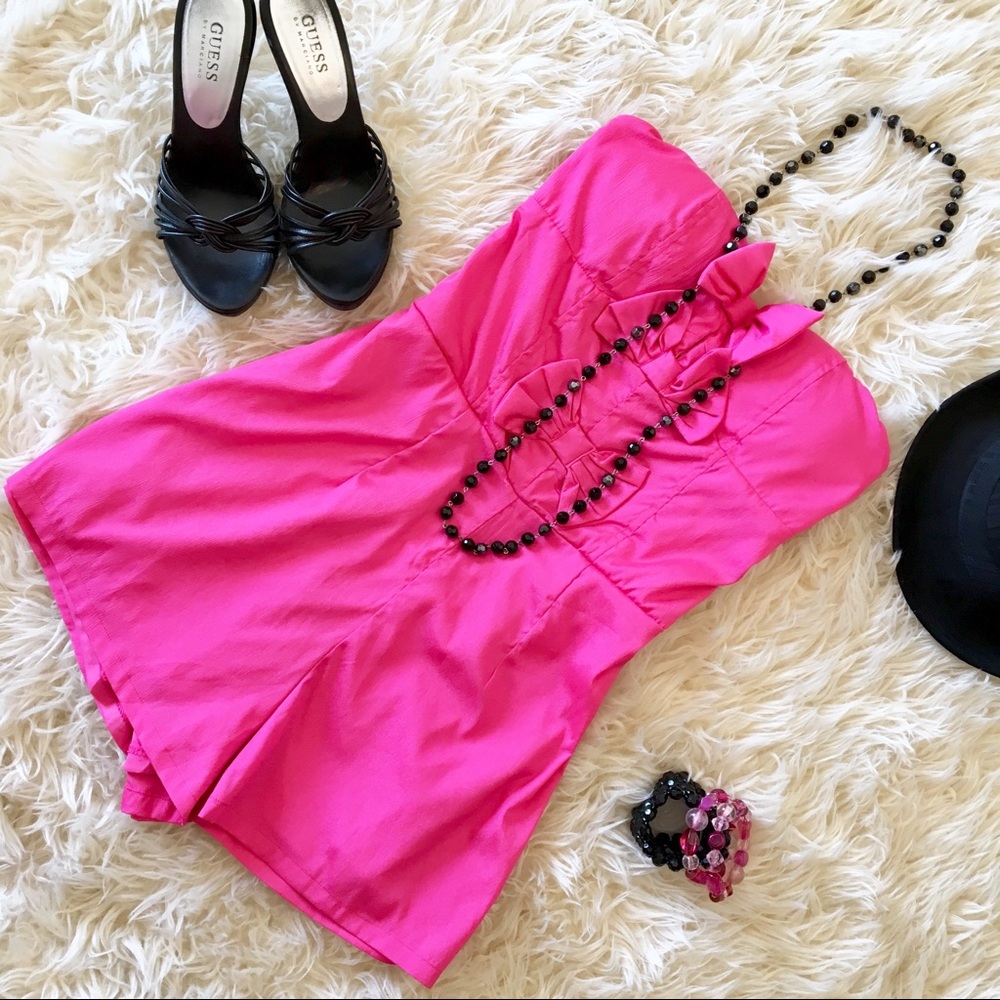 🌷F21 ❦ Hot Pink Strapless Romper with Bows