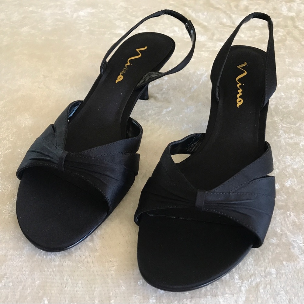 Nina // Black Satin Dress Heel, Size 9.5 M