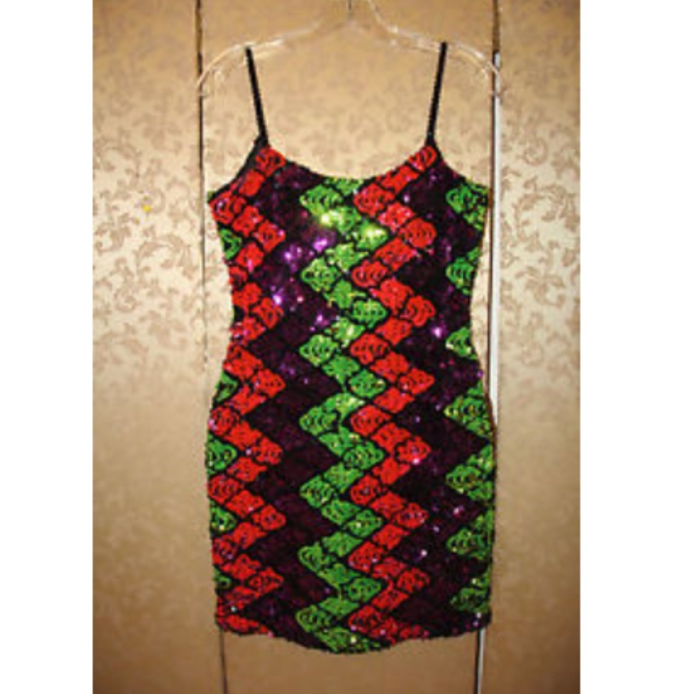 Masquerade VTG 80s Disco Chevron Sequin Dress S