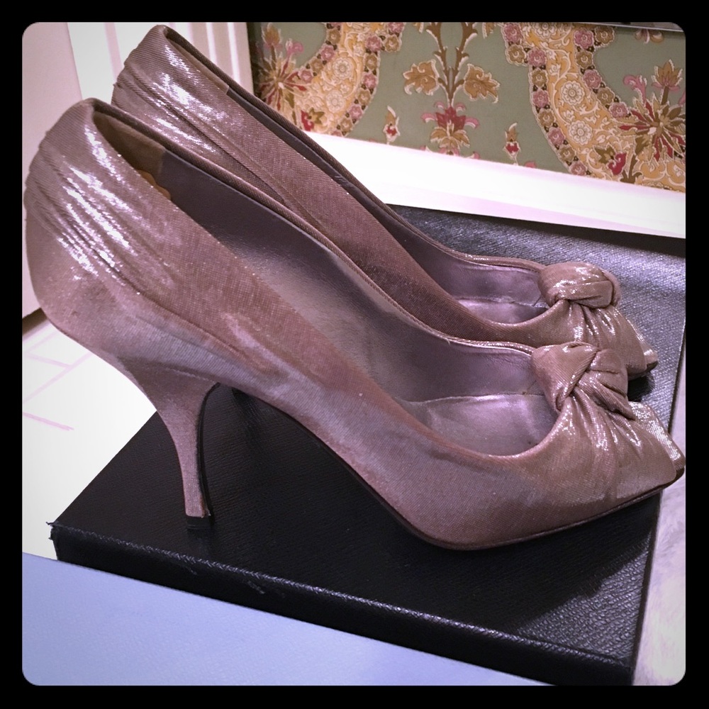 Prada opened toe metallic heel