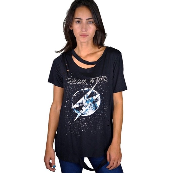 LAST! NWT Distressed Graphic Rockstar Tee - Picture 3 of 8