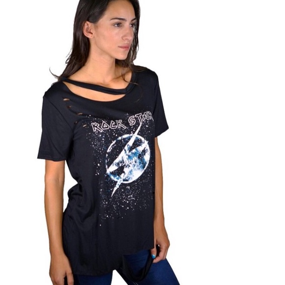 LAST! NWT Distressed Graphic Rockstar Tee - Picture 5 of 8