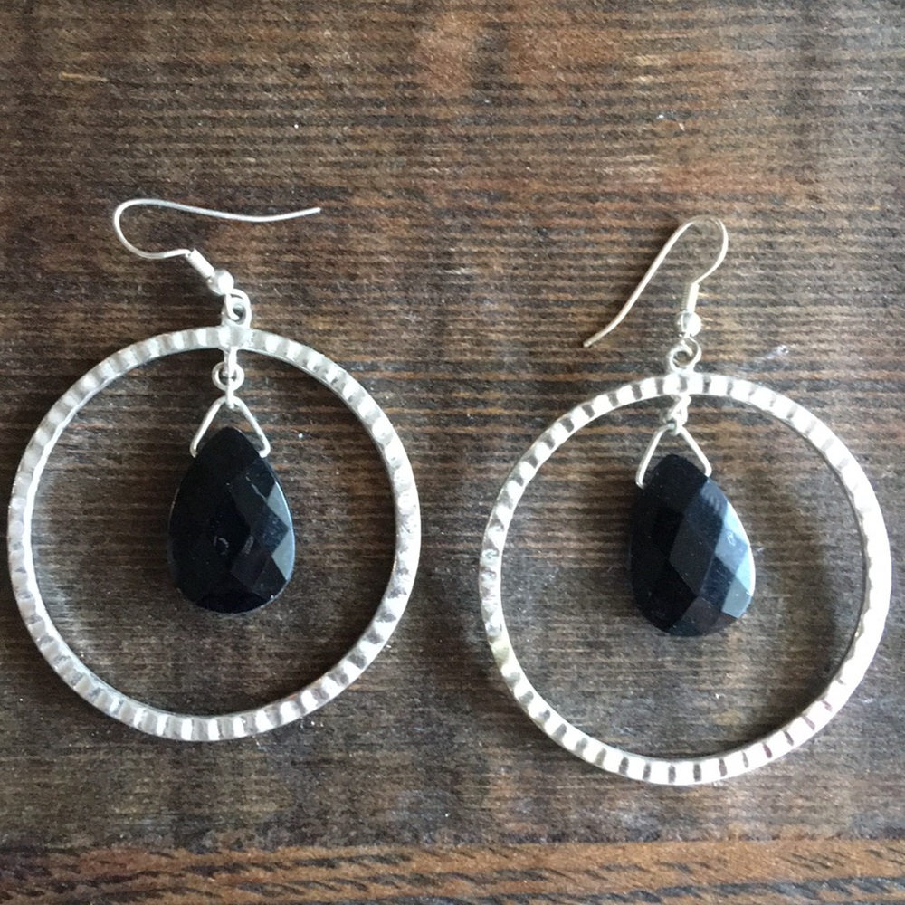 Silver black stone earrings